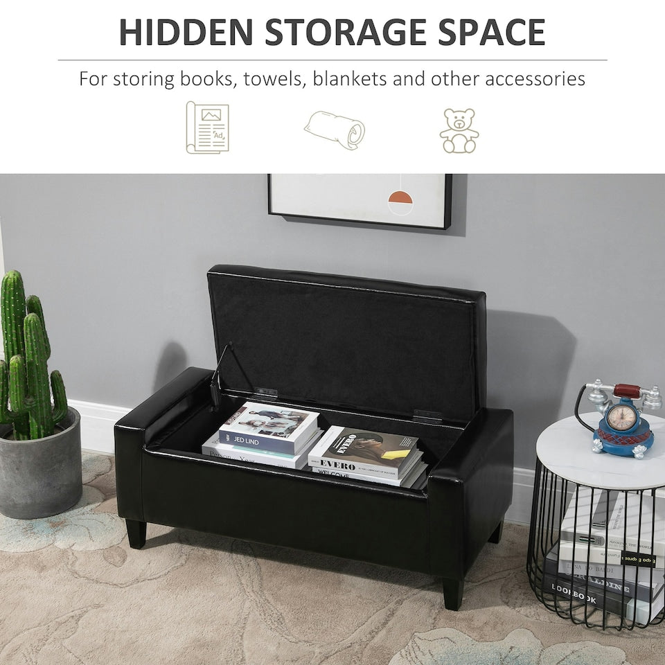 Leather Storage Bench - Charcoal