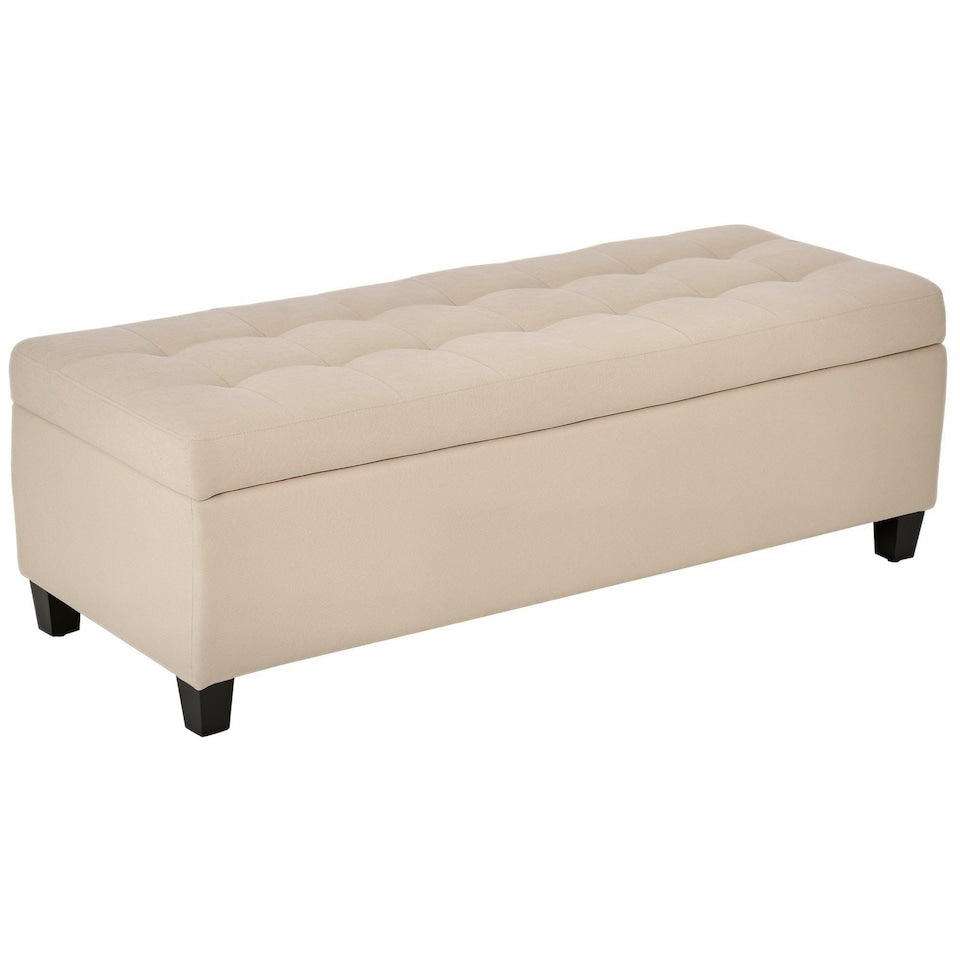 Tufted Wood Bench - Beige