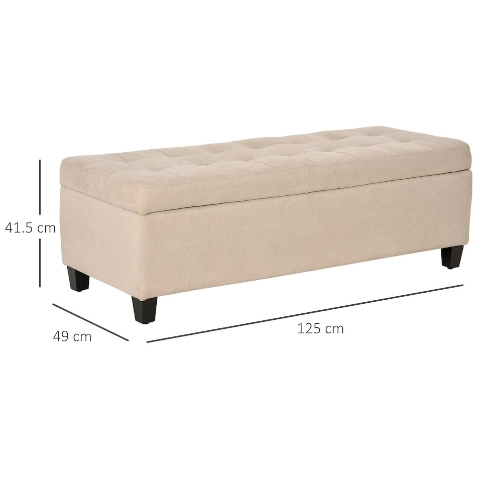 Tufted Wood Bench - Beige