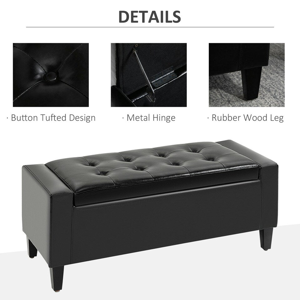 Leather Storage Bench - Charcoal