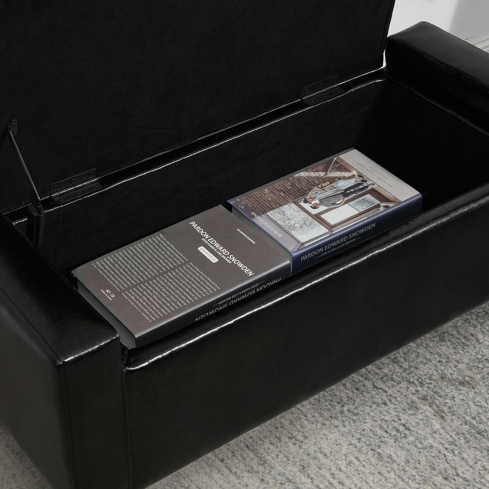 Leather Storage Bench - Charcoal
