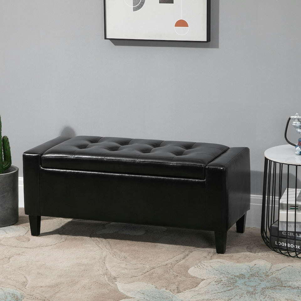Leather Storage Bench - Charcoal