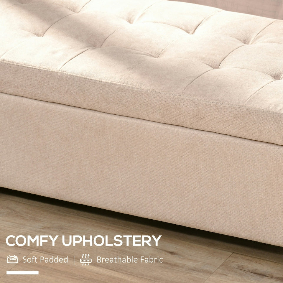 Tufted Wood Bench - Beige