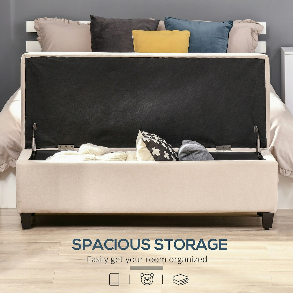 Tufted Wood Bench - Beige