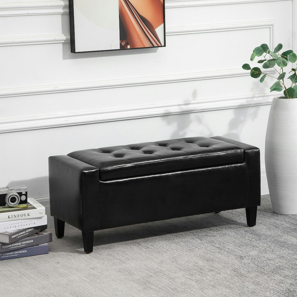 Leather Storage Bench - Charcoal