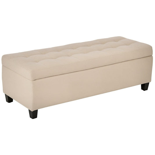 Tufted Wood Bench - Beige