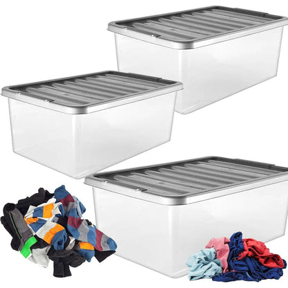 3-Pack 32L Clear Storage Boxes w/ Silver Lids